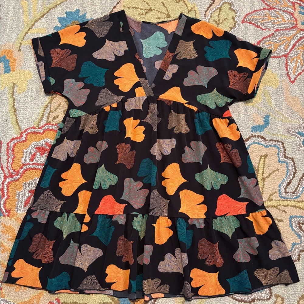 Colorful Ginkgo Leaf Print Dress